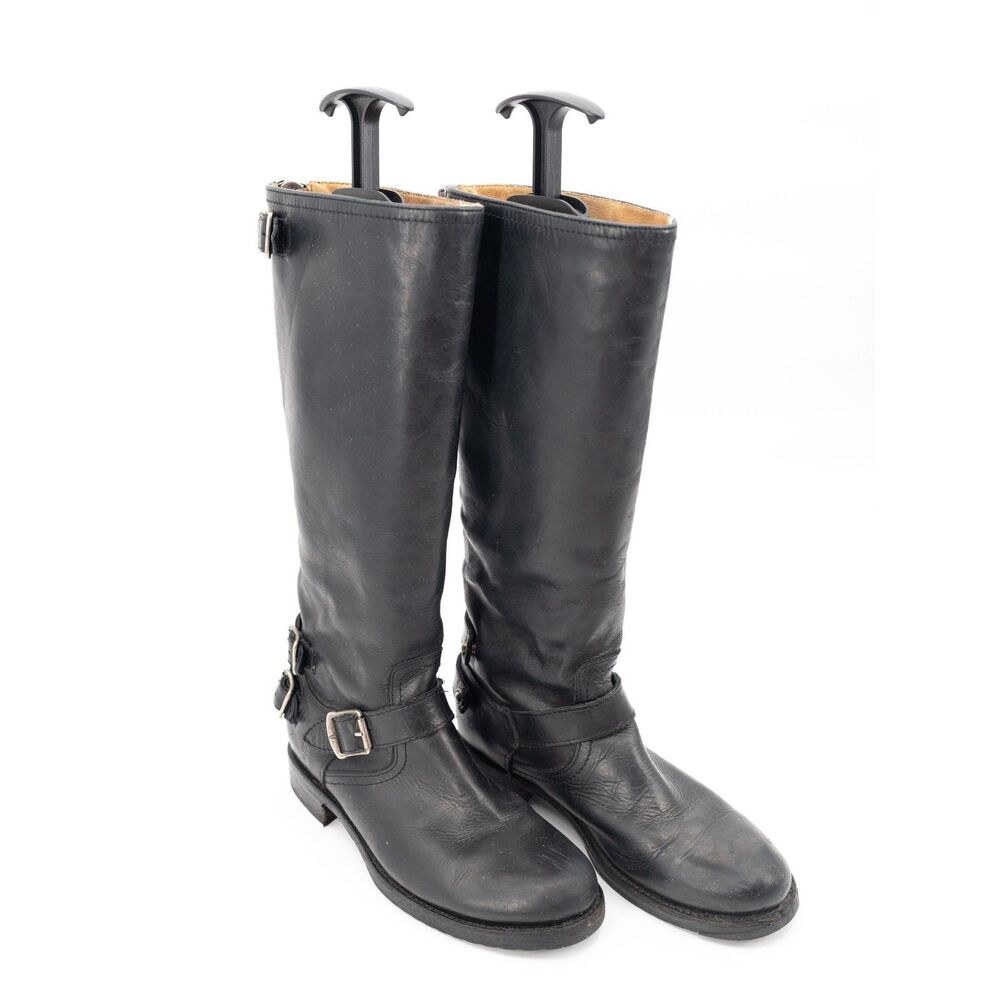Frye Womens 10 Veronica Boots Black Leather Moto Riding Tall Boots